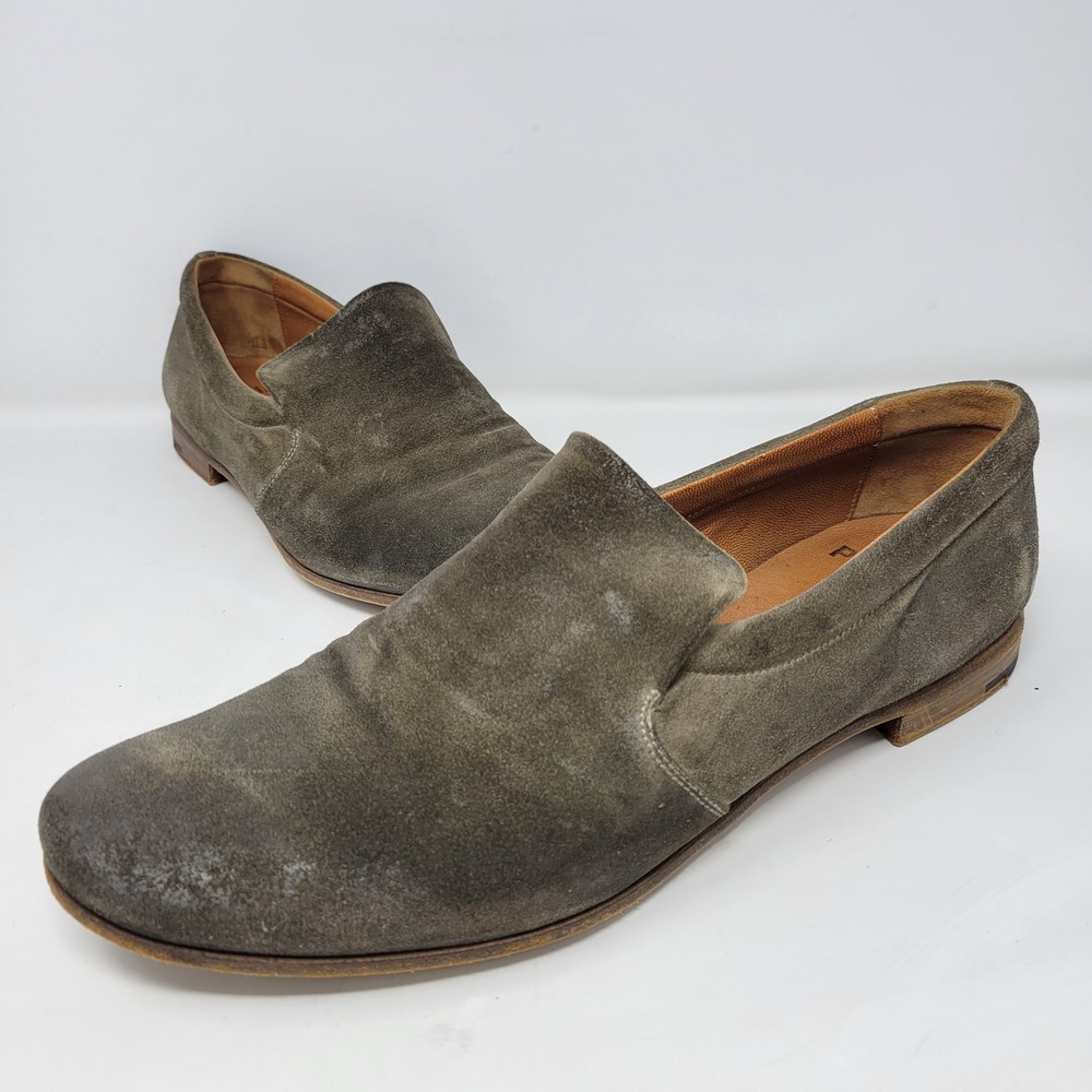 Premiata Mens Olive Green Suede Slip On Loafers Made in Italy Size 9 Round Toe